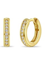 teensy 14k gold 7 mm clear cubic zirconia huggie hoop baby earrings